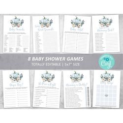 Blue Pumpkin Baby Shower Game Set, 100 EDITABLE, Fall Games Bundle, Boy Party Activities Pack, Printable Navy & Ivory, I