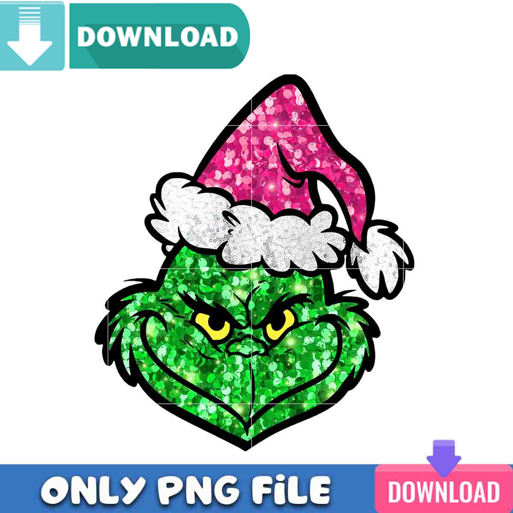 Grinch Face Pink Santa Hat Png Best Files Design Download.jpg