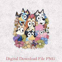 bluey muffin floral png, retro chilli heeler png, bluey mum png, mama png, chilli heeler, bluey family png, blue png