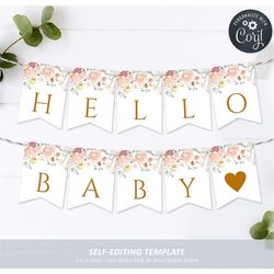 EDITABLE Alphabet Banner Template, Wildflower Printable Baby Shower Decorations, Red & Pink Floral Brunch Flags, INSTANT
