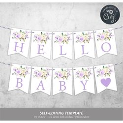 Editable Lavender Alphabet Banner Template, Printable Baby Shower Decorations, Bridal Brunch Flags, Birthday, Wedding, S