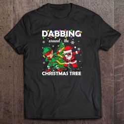 dabbing around the christmas tree santa claus elf tee shirt