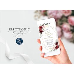 Marsala & Blush Pink Floral Bridal Shower Electronic Invitation Template, Editable Digital Download, Boho Bridal Brunch,