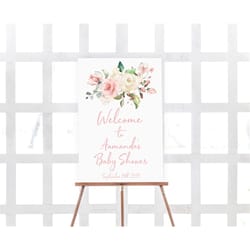 blush pink floral welcome sign, editable, boho baby shower welcome poster printable, girl, bridal brunch, welcome large,