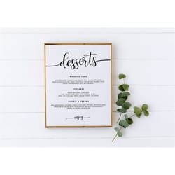 minimalist wedding dessert menu sign, editable, printable calligraphy dessert sign, modern menu template, simple menu si