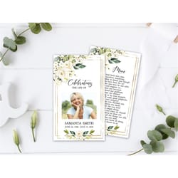 white flowers funeral prayer card, editable, printable memorial prayer card template, catholic mass card, rose obituary,