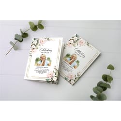 blush rose funeral program template, editable, printable memorial program, floral obituary program, in loving memory car