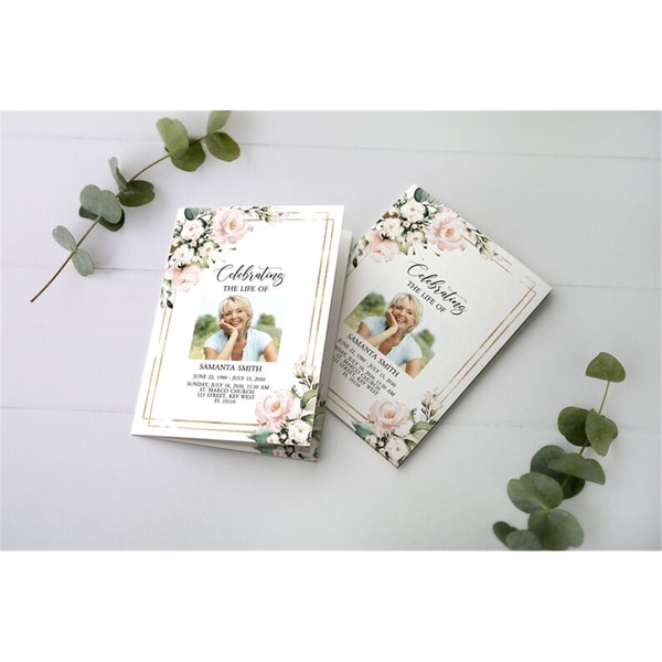 Funeral Program With Roses Blush Rose Funeral Program Template, EDITABLE, Printable Mem - Inspire ...