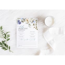 blue and white flowers baby predictions & advice game, editable, printable baby brunch activities, rustic wildflower boy