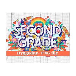 2nd grade grade png, sublimation download, second grade, back to school, teacher, retro, rainbow, sublimate,