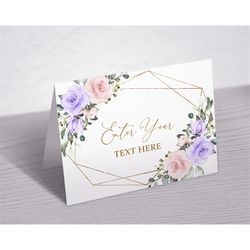 blush pink & violet flowers buffet card  editable printable food labels template  instant download  boho rose and gold d