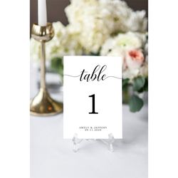 wedding table numbers template, editable, printable calligraphy card, modern table number, script place card, baby, brid