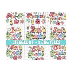 back to school bundle png, 9 files, sublimation download, grade, teacher, teacher, retro, cartoon, sublimate,