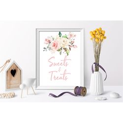 Blush Pink Floral Sweets & Treats Sign, Boho Printable Desserts Sign, Floral Baby Shower Template, Sweet Treats, Girl, I