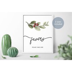 Cristmas Baby Shower Favors Sign, Printable Table Party Decorations, Green Leaf Floral Bridal Shower Template, Eucalyptu
