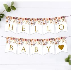 EDITABLE Alphabet Banner Template, Fall Autumn Printable Baby Shower Decorations, Boho Red & Pink Floral Brunch Flags, I