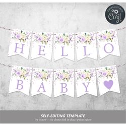 Lavender Cream Alphabet Banner Template, EDITABLE, Printable Baby Shower Decorations, Bridal Brunch Flags, Birthday, Wed
