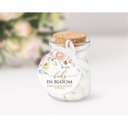 wildflower thank you favor tag template, editable, boho round thank you stickers, printable birthday welcome bag tag, re