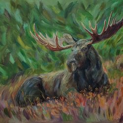 Elk oil painting original art animals painting