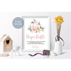 Pumpkin Baby Shower Diaper Raffle Sign, Fall Printable Template, Blush Pink Floral Shower Activities, Autumn Decorations