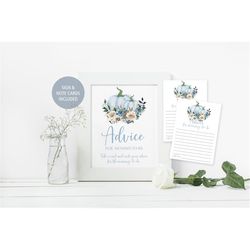 Blue Pumpkin Advice for Mommy-To-Be Sign and Note Cards, Fall Autumn Printable Baby Shower Words of Wisdom, Ivoruy Brunc