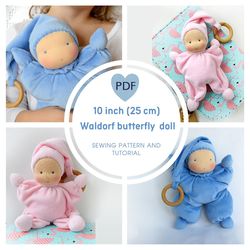 DIY Waldorf butterfly doll 10"/25 cm tall. PDF sewing pattern and tutorial.