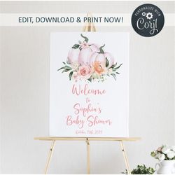 Pumpkin Baby Shower Welcome Sign, Fall Autumn Birthday Welcome Sign, Welcome Poster, Printable Large Shower Welcome Sign