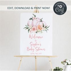 pumpkin baby shower welcome sign, fall autumn birthday welcome sign, welcome poster, printable large shower welcome sign
