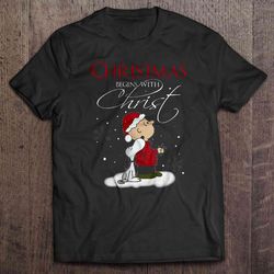 christmas begins with christ charlie brown and snoopy shirt