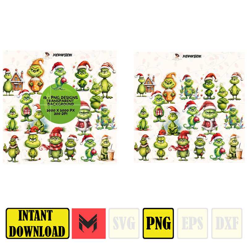 15+ Grinch Clipart Bundle, Grinch Clip Art PNG, Sublimation Designs, Christmas PNG Transparent Background, Grinch Face PNG.jpg