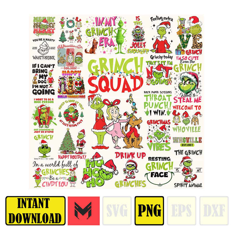 30 Files The Grinch Png Bundle, Merry Grnichmas Png, Retro Grinch Png, Christmas Sublimation, Digital Sublimation, Unique Designs.jpg