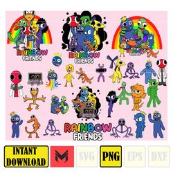 30 rainbow friends clipart png bundle, blue png bundle, rainbow friends png, rainbow blue red orange green premium png,