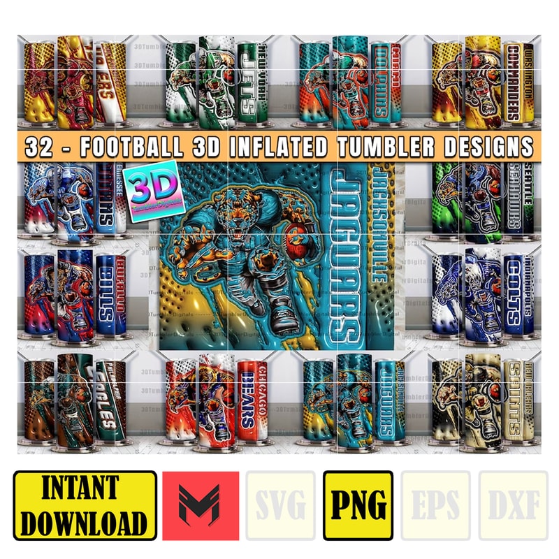 32 Football Tumbler Wrap Design, 3D Inflated Football Tumbler wrap Bundle Football Tumbler Wrap Bundle Football Digital 20oz 300 Dpi.jpg