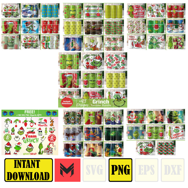 43+ Grinch Tumbler Wrap Bundle, 20 oz Skinny Tumbler Wrap, 20oz Tumbler Png Sublimation Design.jpg