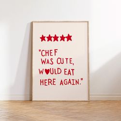 aesthetic kitchen decor cute cooking art kitchen wall art print minimalist heart print red chef art print digital downlo