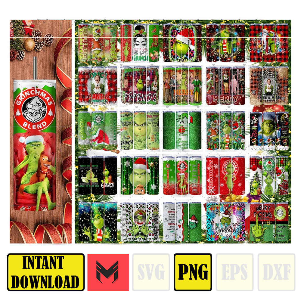 55 Christmas Tumbler Sublimation Designs, 20oz Skinny Tumbler Bundle Wrap, Cartoon Funny Christmas Design Tumbler PNG Bundle Digital.jpg