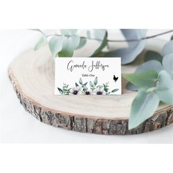 eucalyptus place card template, editable, printable place cards, greenery seating card, name card, bridal, baby shower,