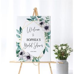 Eucalyptus & Anemone Welcome Sign, EDITABLE Template, Floral Bridal Shower Sign, Greenery Baby Brunch Large Poster, Flow