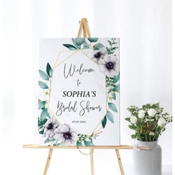 eucalyptus & anemone welcome sign, editable template, floral bridal shower sign, greenery baby brunch large poster, flow
