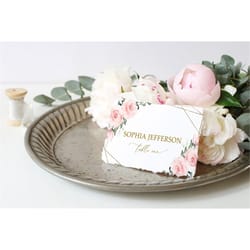 blush pink flowers place cards, editable template, printable floral place card, seating name card, bridal, baby shower,