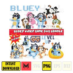 bluey svg video game bundle, bluey game, bluey svg png, bluey birthday, bluey family, bluey dad, bluey font