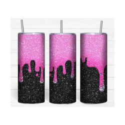 20 oz skinny tumbler sublimation design template glitter confetti pink black straight and warped design digital download png