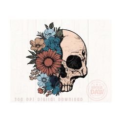 floral skull png, skull sublimation download, skull png, retro png, hippie png, boho png, flower skull