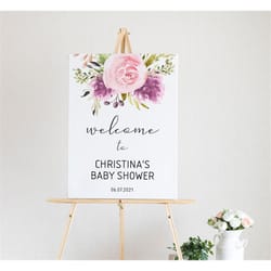 lavender shower welcome sign, editable template, floral printable welcome poster, pink & purple baby brunch, bridal, bir