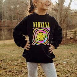 nirvana sweatshirt, nirvana smile face crewneck sweatshirt, nirvana pink sweatshirt, trendy pink sweatshirt, gift