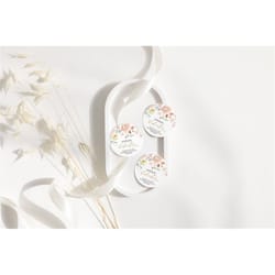 boho wildflower dedication thank you tag, editable template, round red & pink wild flowers favor stickers, gold floral p