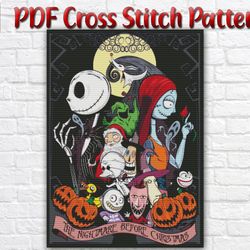 Nightmare Before Christmas Cross Stitch Pattern / Jack And Sally PDF Cross Stitch Chart / Halloween Printable PDF  Chart