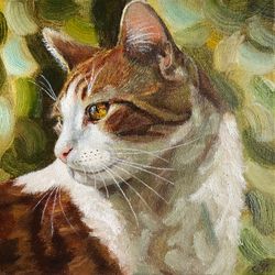 Orange cat original oil painting on canvas animal art pet painting hand painted modern painting wall art 8x8 inches