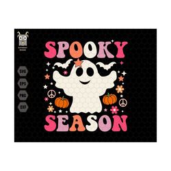 spooky season svg, funny halloween, trendy halloween svg, cute ghost svg, spooky vibes, fall vibes svg, hippie season, retro halloween svg