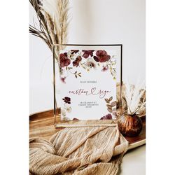 unlimited fall wildflowers shower signs, editable template, boho autumn red & white floral custom sign, printable, 5x7,